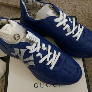 Gucci Blue Silver New York Yankees Rhyton Sneakers